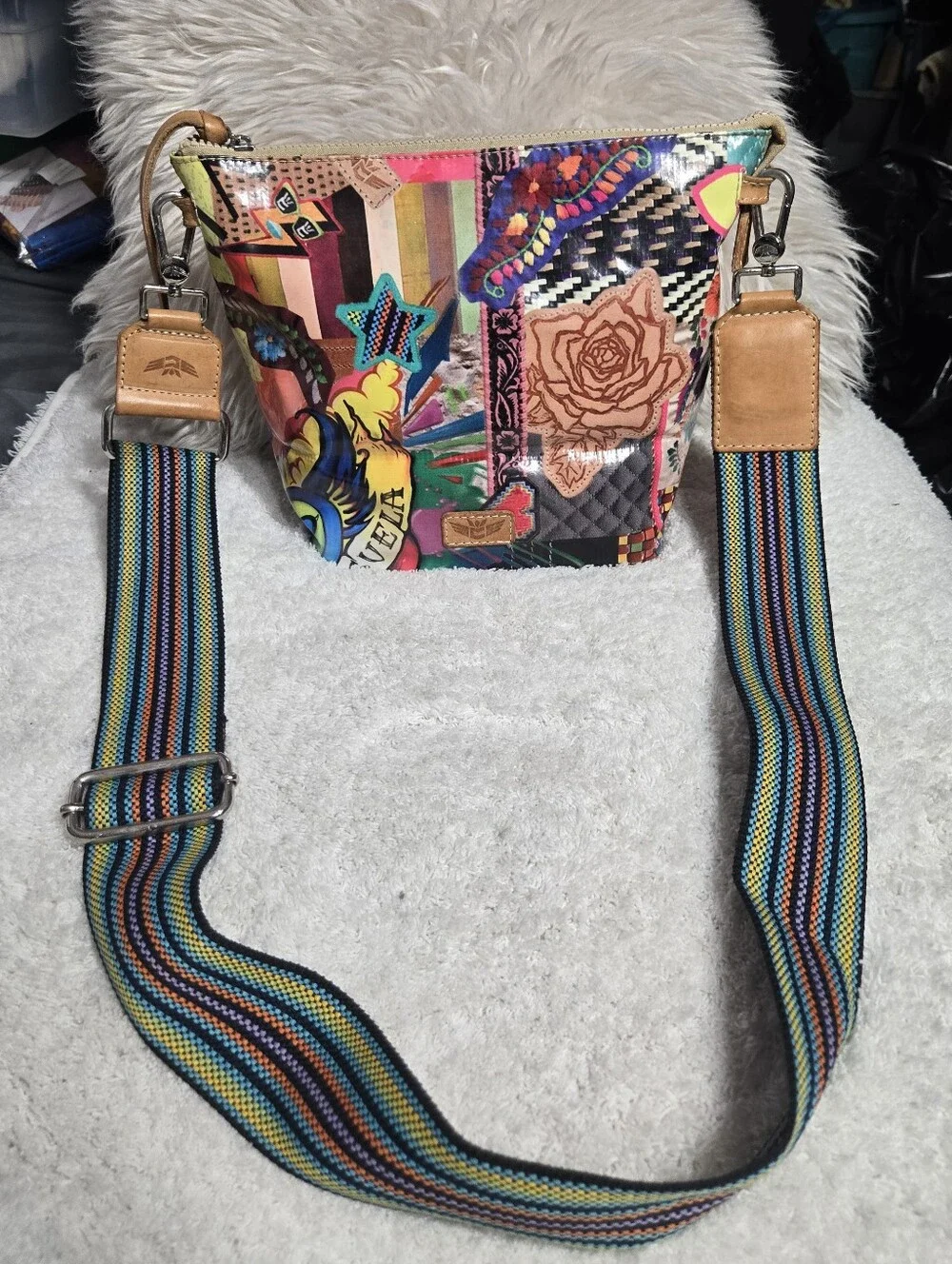 Consuela Patches Wedge Purse Long Crossbody